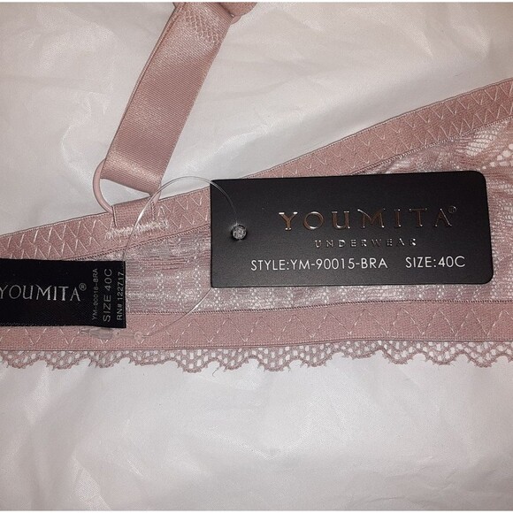 Youmita 40C Pink Suede Soft Lace Unpadded Bra NWT - Picture 7 of 9